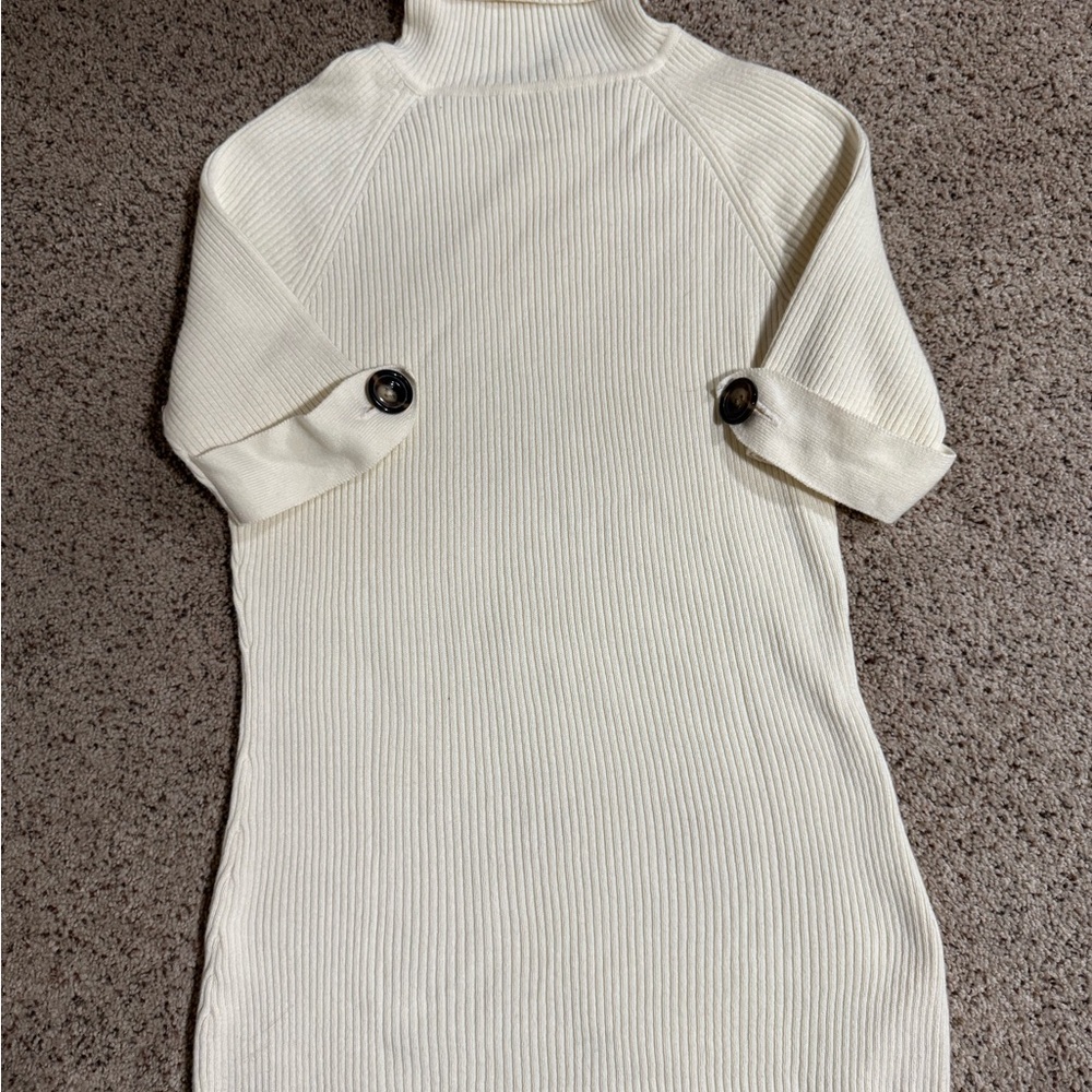 Women's Cream Ribbed Turtleneck Sweater
